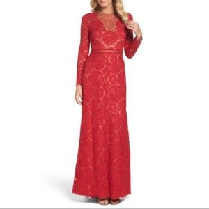 Tadashi Shoji Red Lace Long Sleeve Maxi Dress